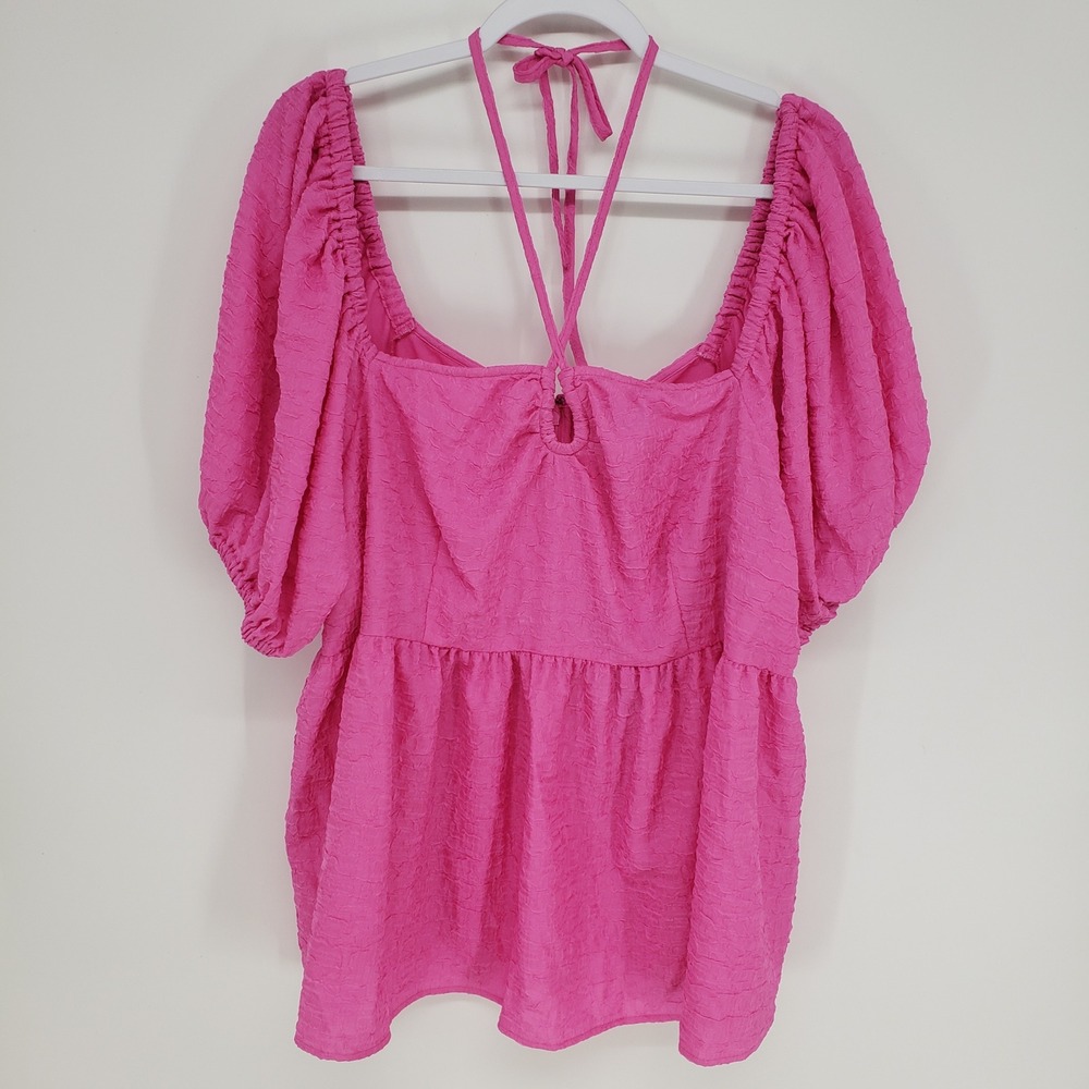 Future Collective Puff Sleeve Babydoll Top Women 2X Pink Halter Peplum Target